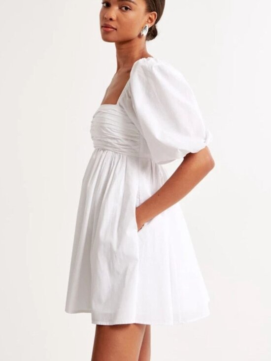 Abercrombie & Fitch Dresses & Skirts - Abercrombie & Fitch White Emerson Pleated Puff Sleeve Mini Dress S 8466